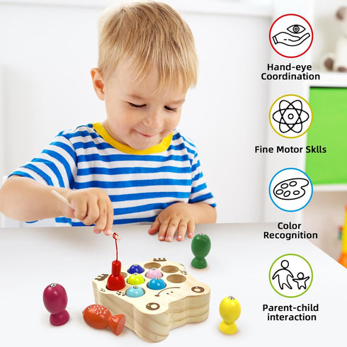 Wooden Magnetic Fishing game for Toddlers 1-3, Montessori Sensory Busy Board Educational Learning Fine Motor Skills Toys for 1 2 3 Years Old Boys ...