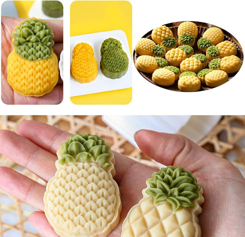 2 Set Pineapple Plastic Mooncake Mold Pineapple Lotus Stamp Hand Press Moon Cake Mould Pineapple Mooncake Cookie Cutter Bakeware Tools...