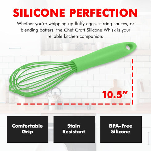 Chef Craft Premium Silicone Wire Cooking Whisk, 10.5 inch, Green...