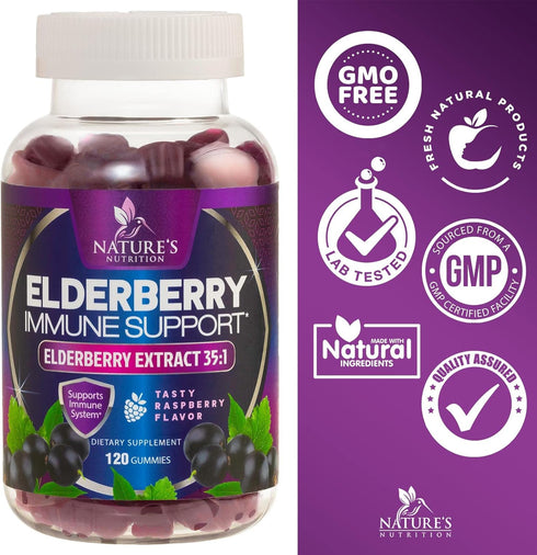 Sambucus Elderberry Gummies for Adults, Teens & Kids - Super Concentrated 35:1 Extract, Equivalent to 4200mg of Elderberries - Daily Immune Suppor...