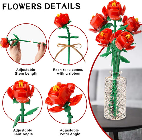 Rose Flower Bouquet Building Set, Flower Bouquet Building Toy Set for Boys Girls Age 6+, Adult, Creative Artificial Flowers Building Blocks Gift f...