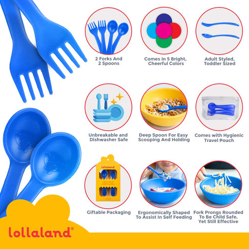 5 Piece Plastic Toddler Silverware Spoon and Fork Utensil Set - Reusable Toddler Cutlery with Hygienic Travel Pouch (Green)...