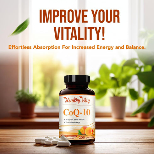 Coenzyme Q10 200mg CoQ10 Supplement - Once Daily CoQ 10 200mg Powder Capsules for Healthy Heart Antioxidant and Energy Support - Non-GMO Quick Abs...