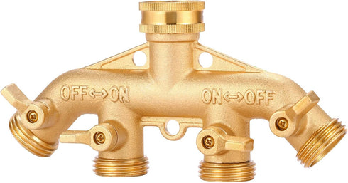 4 Way Heavy Duty Brass Garden Hose Splitter, Hose Connector 3/4", Hose Spigot Adapter with 4 Valves...