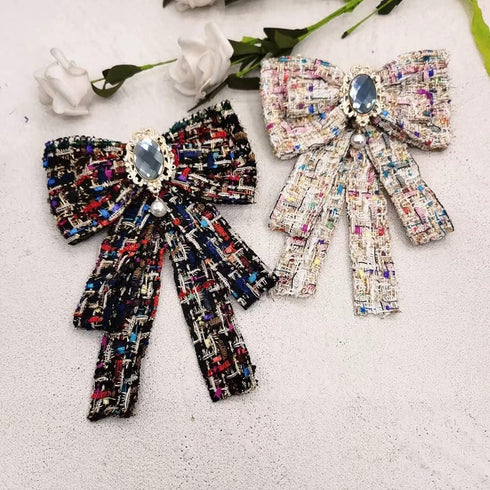 Women's Pre-Tied Bowknot Elegant Ribbon Brooch Pearl Rhinestone Neck Tie Pin for Ladies Girls Suit Shirt Pins Fashion Collar Clothing Accessories ...