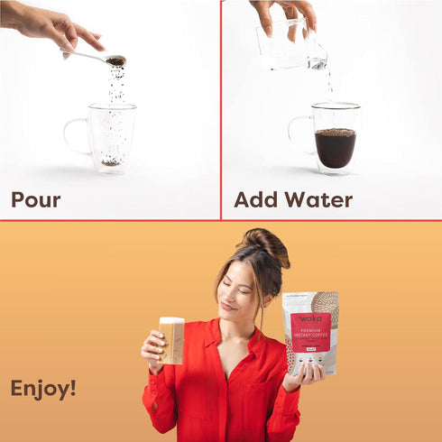 Waka Instant Coffee, Decaffeinated Medium Roast - 100% Arabica Colombian Beans, Freeze Dried Granules, No Sugar or Additives - Bulk Bag for Quick ...