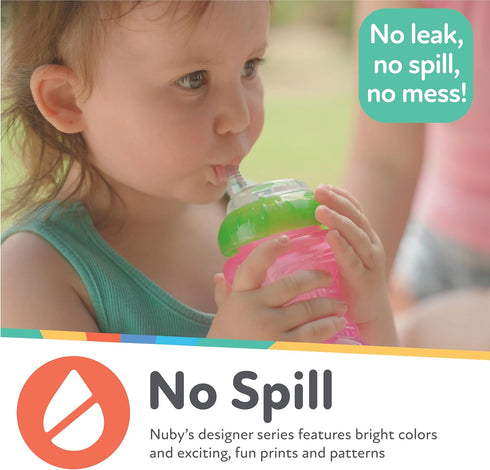Nuby No-Spill Sippy Cup with Flex Straw - (3-Pack) 10-Ounce Bottles - Sippy Cups for Toddlers 12+ Months - Neutral Color Training Cups for Toddler...