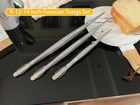 JETKONG Extra Long Kitchen Tweezers Heavy Duty Stainless Steel Cooking Tweezers, Set of 3 (9 12 14 Inch, Silver)...