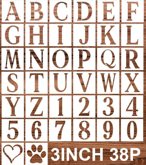 3 inch Letter Stencils for Painting on Wood,38pcs Alphabet Stencils Stencil Letters Numbers Stencils for Wall Wood Porch Fabric Journal Cookie...