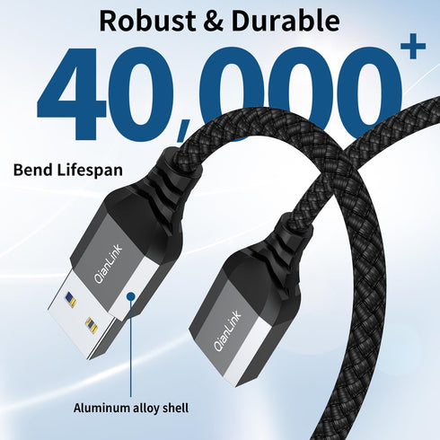 QianLink USB Extension Cable (3.3FT), USB Extender USB 3.0 Extension Cable Nylon Braided Compatible with Webcam, Camera, Phone, USB hub, Mouse, Ke...