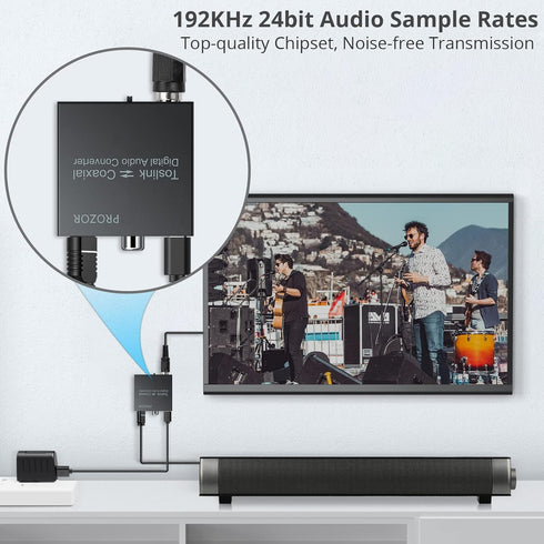 PROZOR 192K Bi-directional Coaxial Optical Converter, Optical SPDIF Toslink to Coaxial, or Coaxial to Optical SPDIF Toslink, Support DTS/Dolby-AC3...