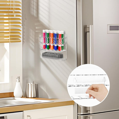 Dry Erase Marker Holder, Wall Mounted Marker Holder with 10 Slots, Acrylic Marker Holder for Classroom Organization, Sticky Pen Marker Holder for ...