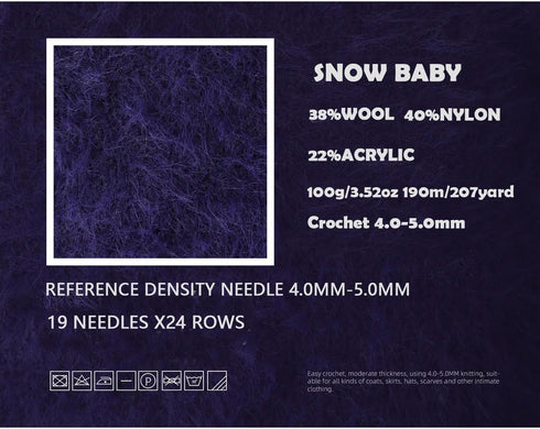 Snowbaby Wool Acrylic Blend Long Pile Yarn,(Worsted) Warm and Luxurious Fuzzy Yarn for Knitting and Crocheting DIY Hats Scarves Sweaters, 2 * 3.52...