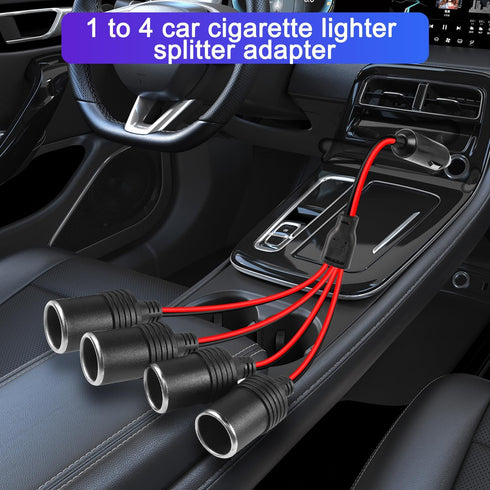 1 to 4 Car Cigarette Lighter 12v 24v Power Charger Adapter 4 Way Socket Car Cigarette Lighter Splitter Extension Cable 13AWG with 20A Fuse- 1FT/0....