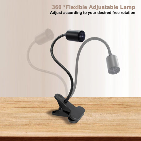 Desk Clip Lamp Holder, Clamp Light Fixture with 35cm Stable Gooseneck, Adjustable Lamp with Swtich, E26/E27 Clamp Light Socket, Heat Grow Lamp Cla...