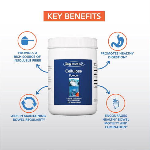 Allergy Research Group Cellulose Powder - Microcrystalline Cellulose Powder, 2000mg Insoluble Fiber Supplement, Powdered Cellulose, Non-Fermentabl...