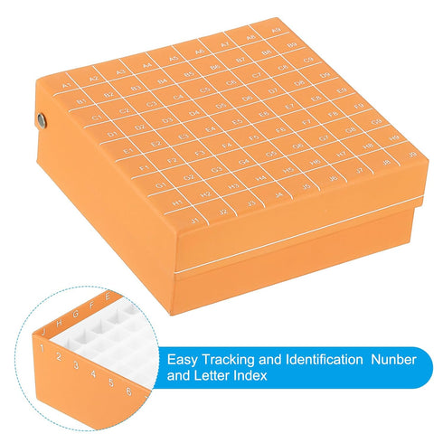 PATIKIL Cardboard Freezer Box, 2Pcs 81 Places Tube Rack Water Ice Resistant Plastic Partitions for 1.5/1.8/2.0ml Micro Centrifuge Tubes Tubes, Ora...