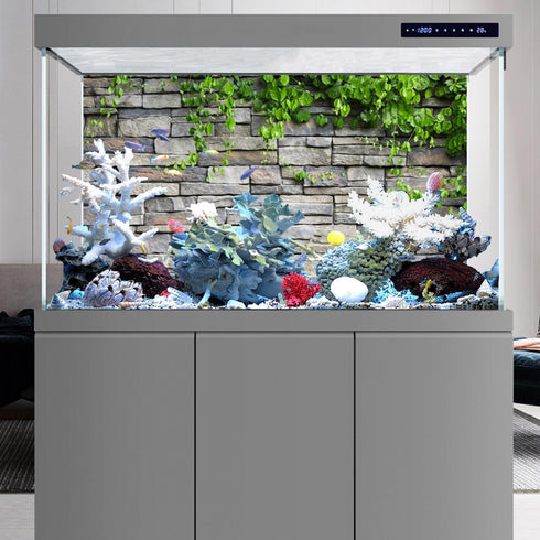 AWERT Vinyl 24x16 inches Stone Brick Wall Aquarium Background Rock Fish Tank Background Spring Leaves Terrarium Background...
