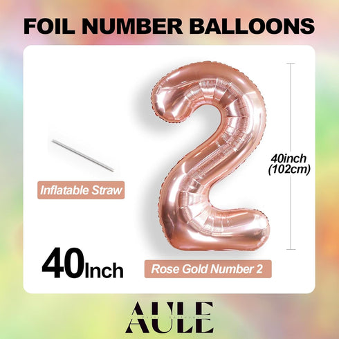 AULE 40 Inch Large 25 Number Balloons Rose Gold Big Foil Number Balloons Giant Helium Happy 25th Birthday Party Decorations for Women Huge Mylar 5...