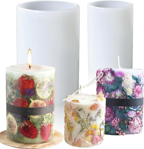 Cylinder Molds for Candle Making,4 Inch and 3.5 Inch Candle Making Molds Silicone,Large Pillar Silicone Molds for Aromatherapy Candles,Epoxy Resin...