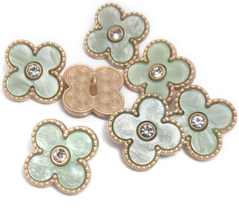 Green Resin Metal Base Four Leaf Clover Sewing Shank Buttons 20 Pcs - 20mm, 3/4"...