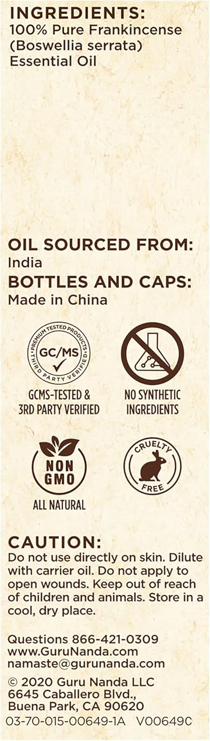 GuruNanda Frankincense Essential Oil (2x0.5 Fl oz), 100% Pure, Natural, Undiluted Aromatherapy Oil for Diffusers, Supports Join Health & Radiant S...