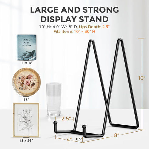 TR-LIFE 3 Pack 10 Inch Large Plate Stands for Display - Metal Plate Holder Display Stand + Picture Frame Holder Stand + Small Easels for Decorativ...