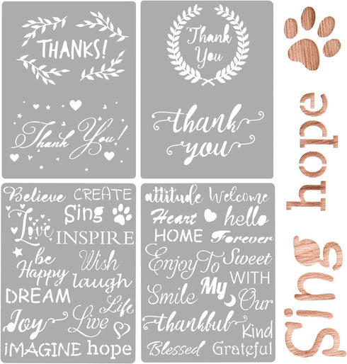 AIEX 4Pcs Plastic Stencils Journal Stencils Template for Drawing Painting on Wood Furniture Paper Window Wall, Including 2Pcs Thank You Stencils a...
