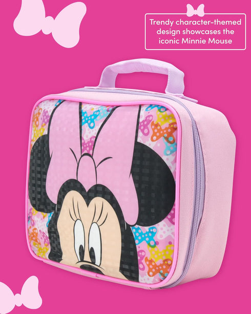 Fast Forward Girls' Lunch Box - 7" Reusable Insulated Lunch Bag for School, Picnic, Travel - Trendy Cartoon Lunch Box for Girls, Minnie Pink...