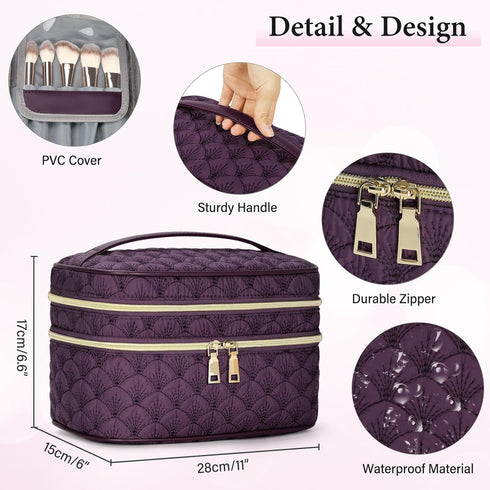 IGOLUMON Travel Makeup Bag Double Layer Make Up Bag Portable Large Cosmetic Bag Wide-open Toiletry Bag for Women Roomy Cosmetic Case Pouch Multifu...