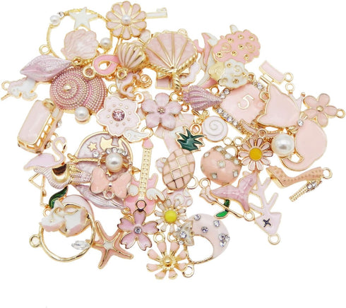 40pcs(20PAIRS) Assorted Gold Plated Enamel Animals Fruit Moon Star Dainty Dangle Flowers Pendants Charms for Jewelry Making Necklace Bracelet, Pin...