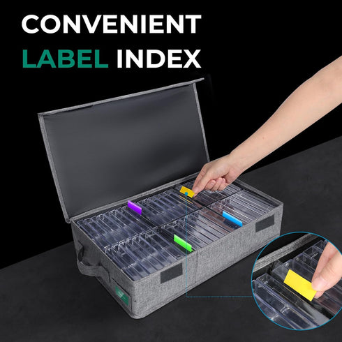 Cassette Tape Storage Box, Practical Cassette Tape Holder 16.34 x 9.25 x 3.54 Inch, Cassette Rack with Lids and Index Labels to store to 48 Casset...