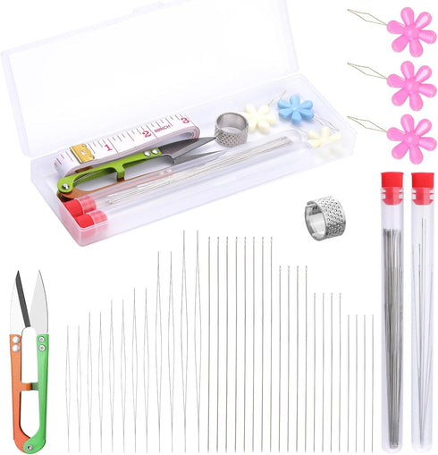 72 Pcs Beading Needles Set Including 12 Pcs Big Eye Bead Needles, 60 Pcs Seed Beads Needles for Jewelry Making with 2 Needle Bottle, Yarn Scissor,...