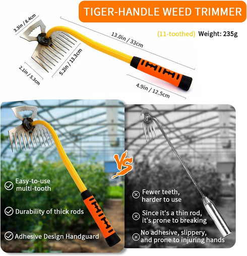 Weed Puller Tool, 11 Teeth Durable Garden Weed Pulling Tool, Portable Garden Weeder Tool with Gloves for Vegetable Gardening, Backyard Farm Weedin...