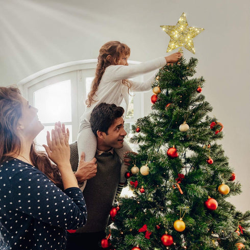 1pc Christmas Tree Topper Star Ornaments Glittering Golden Festival Display Lighted Clear Decor...