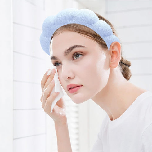 Mimi and Co Spa Headband for Women, Sponge Washing Face, Makeup Skincare Puffy Headband, Terry Towel Cloth Skincare, with 2pcs Face Wristbands?Blu...