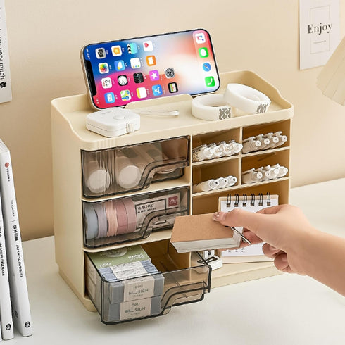 Desk Organizer with Drawers,Pen Holder for Desktop Storage,Tabletop Makeup Organizer,Desk Organization for School, Home, Office Supplies,Bathroom,...