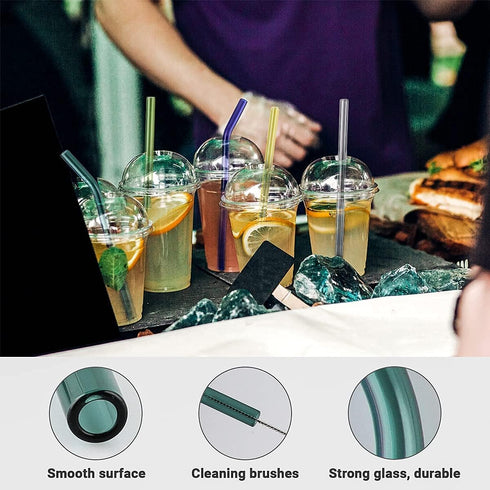 8 Pcs Reusable Glass Straws, 8"x8mm Eco-friendly Drinking Straws for Smoothies, Milkshakes, Tea, Juice, Cocktails - Multi-Color Mixed (8Pcs Bent)...