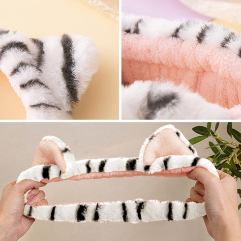 Soft and Comfy Face Wash Headband and Wristband Set | Spa Headband for Washing Face | Cute Tiger Design | 3-Piece Set Skincare Headbands Hair Band...