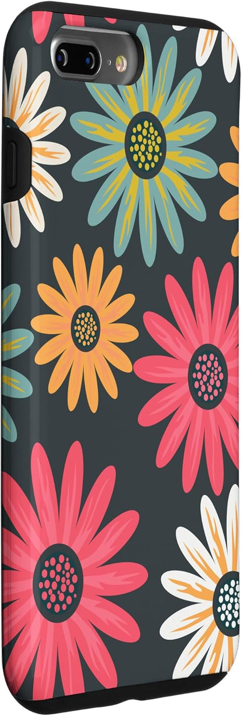 iPhone 7 Plus/8 Plus Floral Daisy Flowers Pink Green Orange Grey Pattern AEN021 Case...