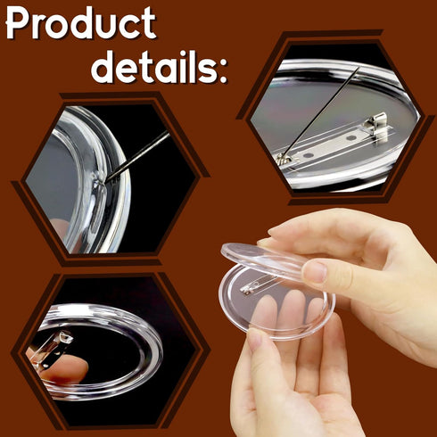 16 Pack Acrylic Button Pin Badge 3 Inch Clear Plastic Craft Button with Pin Round Picture Photo Buttons Blank Pin Buttons for Crafts Supplies, Sch...