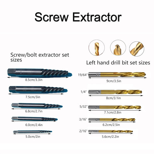 High Speed Steel Screw Extractor & Left Hand Drill Bit Set of 10, Easy Out Screw Extractor Set for Removing Broken Screws, Bolts & Studs...