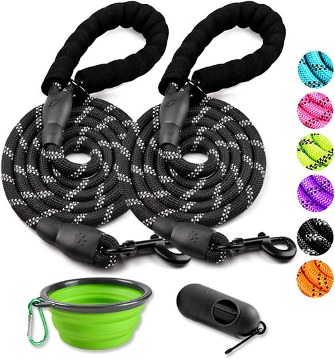 COOYOO 2 Pack Dog Leash 4 FT Heavy Duty - Comfortable Padded Handle - Reflective Dog Leash for Medium Large Dogs with Collapsible Pet Bowl...