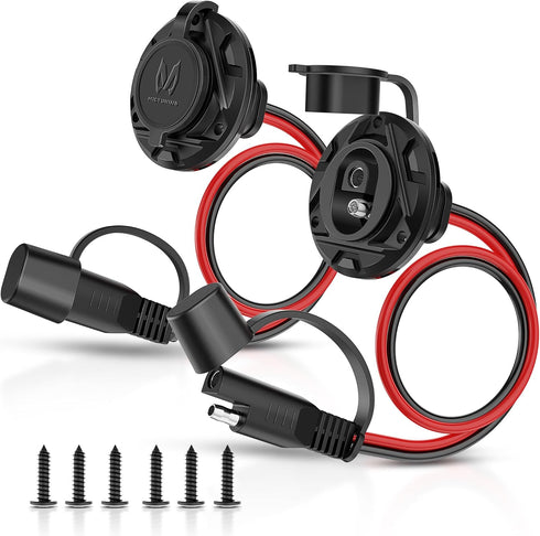 MICTUNING 2Pcs SAE Connector Extension Cable 1FT 14AWG Male Plug to Female Socket Adapter, Panel Flush Mount Waterproof for Solar Generator Batter...