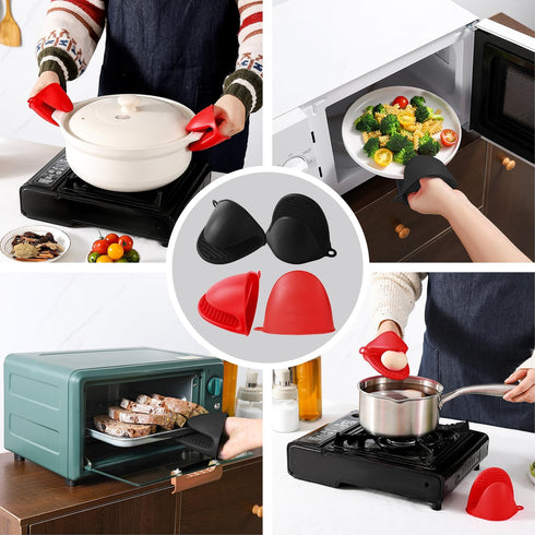 4PCS Oven Mitts, Silicone Pot holders Heat Resistant, Mini Oven Gloves for Kitchen, Thickened Silicone Hot Pads for Cooking & Baking(2Red2Black)...