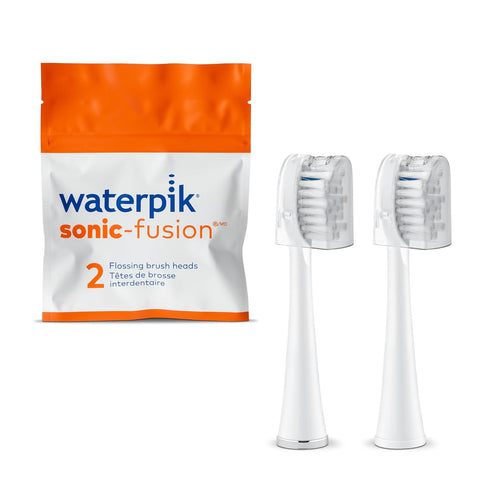 Waterpik Genuine Full Size Replacement Brush Heads With Covers for Sonic-Fusion Flossing Toothbrush SFFB-2EW, 2 Count White...