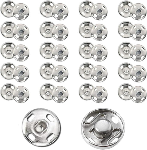 Ouliget Metal Sew On Snap Buttons, Fasteners Press Studs for Sewing Clothes Jeans Overcoat DIY,12mm Dia Snaps,20 Sets,Silver...