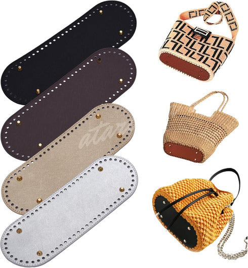 4 Pcs PU Leather Bag Bottom Shaper with Holes for DIY Bag Crochet, Atarvana Oval Bag Bottom Shaper Pads 12x4 Inch for DIY Purse Shoulder Bag Handb...
