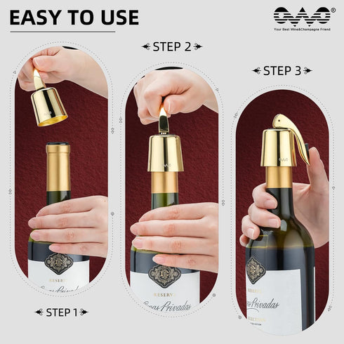 OWO Wine Bottle Stopper Wine Saver with Silicone Stainless Steel Decorative Wine Preserver Wine Toppers Stopper Reusable Wine Corks Keeps Wine Fre...