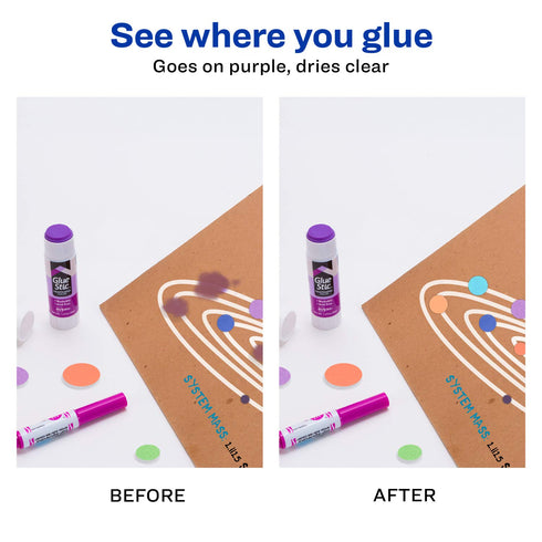 Avery Glue Stic Disappearing Purple Color, 1.27 oz., Washable, Nontoxic, Permanent Adhesive, 1 Glue Stick (00221)...